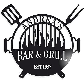 FranJohnsonHouse Personalised Bar & Grill Name Plate BBQ Metal Sign