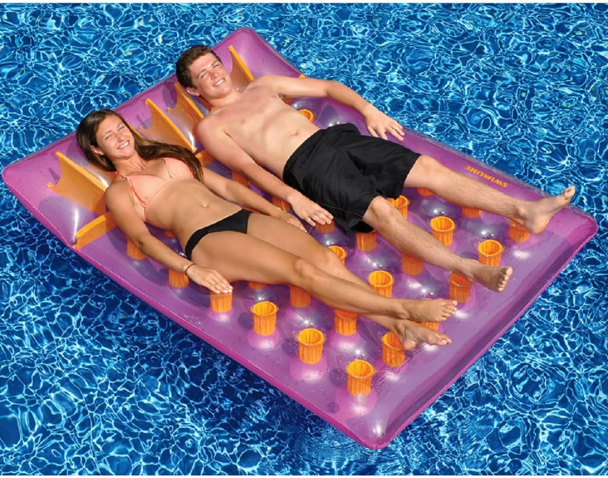 Inflatable Purple Water Sports Double Swimming Pool Mat Float, 78-Inch
