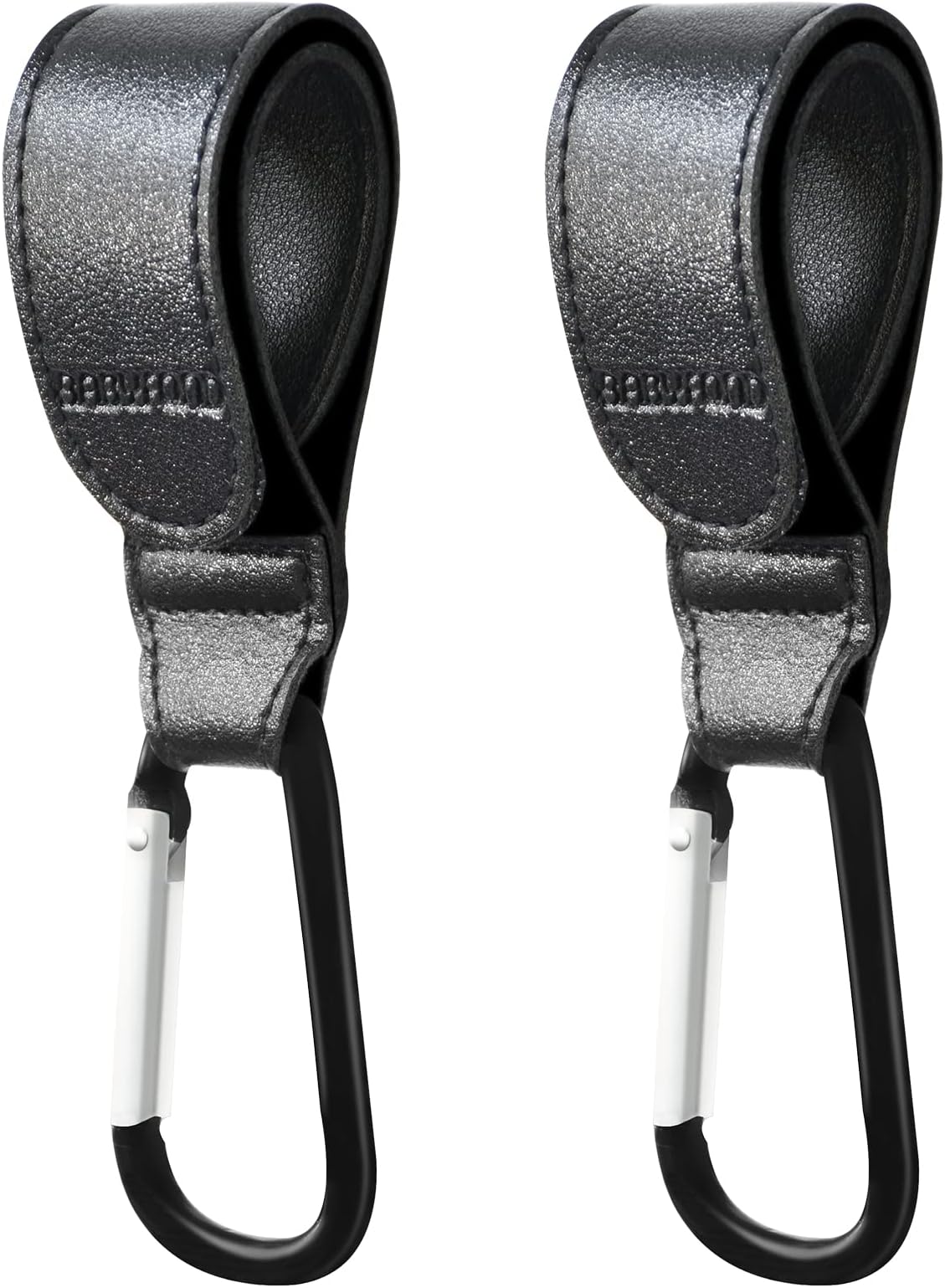 2Pcs Stroller Hooks for Hanging, Babyfond Premium Leather Style Stroller Clip Straps, Baby Stroller Hooks for Diaper Bags Grocery Shopping Bags, Mommy Hook for Stroller(Black)
