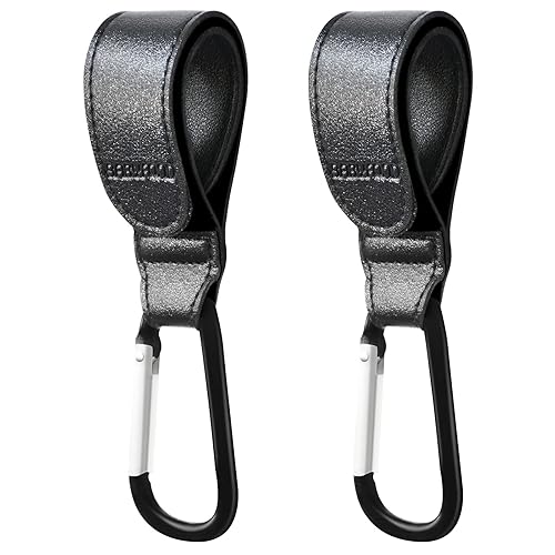 Ganchos para colgar cochecito, 2 correas de clip de cuero duraderas estilo cochecito, ganchos para cochecito de bebé para bolsas de pañales, bolsas