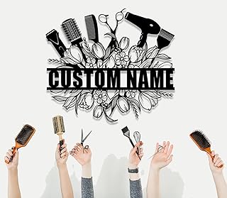 Hair Salon Custom Metal Sign,Hair Stylist Personalized Last Name Sign,Barbershop Name Custom Wall Decor Art,Hair Stylist Wall Hanging Decor Gifts Idea for Salon Birthday Studio Living Room Home Decor