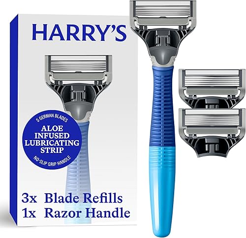 Harry's Shaving Kit for Men - Razor Handle and 3 Razor Blade Refill Cartridges - Ocean Blue