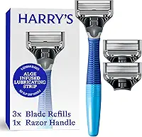 Harry's Kit de barbear masculino - cabo de barbear e 3 cartuchos de refil de lâmina de barbear - azul oceano
