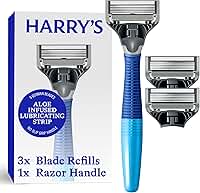Harry's Kit de barbear masculino - cabo de barbear e 3 cartuchos de refil de lâmina de barbear - azul oceano
