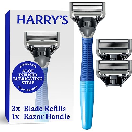 Harry's Original Shaving Kit for Men - Razor Handle and 3 Razor Blade Refill Cartridges - German Engineered - Ocean Blue