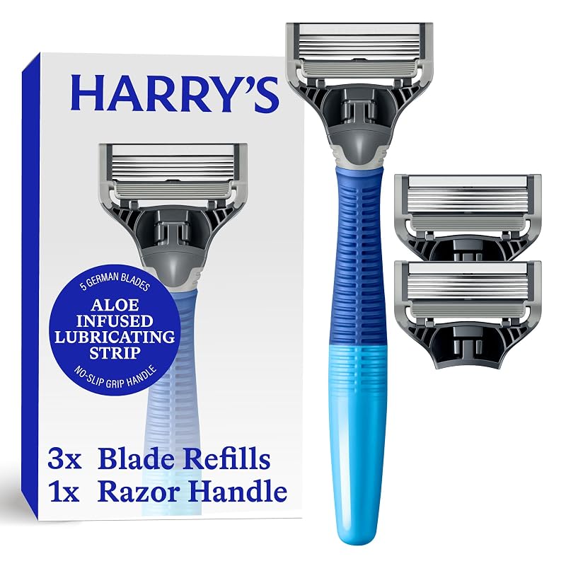 Harry's Original Shaving Kit for Men - Razor Handle, 3 Razor Blade Refills Ocean Blue 1 Count (Pack of 1)