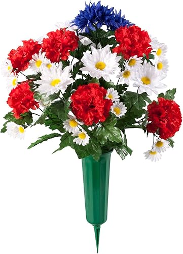 OakRidge Patriotic Memorial Bouquet seda floral decoración para interiores y exteriores 21 pulgadas de alto
