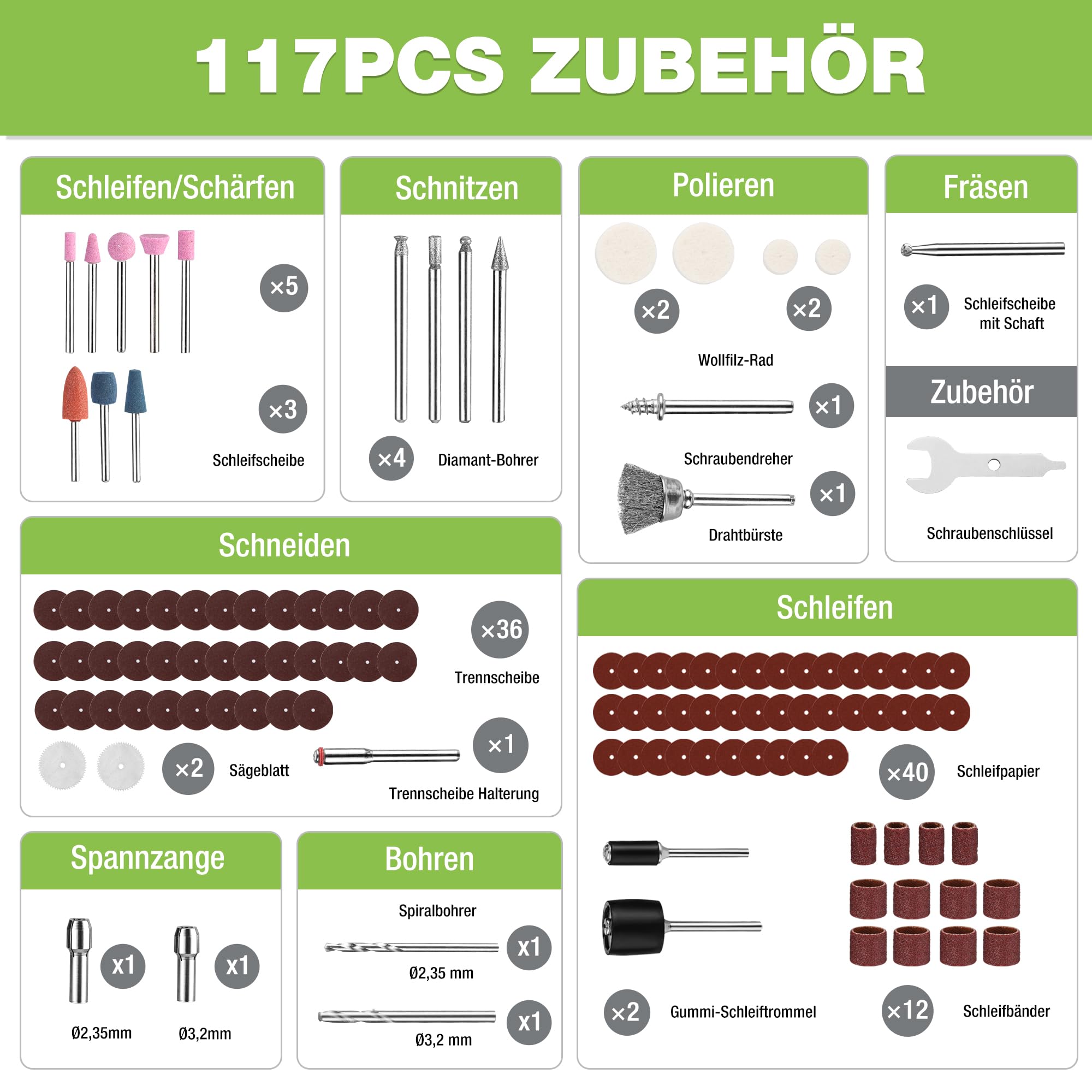 WORKPRO 7,2 V Kabellos Drehwerkzeug Set, Multifunktionswerkzeug mit 117 Zubehörteilen, mit 6 einstellbaren Geschwindigkeiten, Aufbewahrungstasche, ideal zum Schneiden, Schleifen