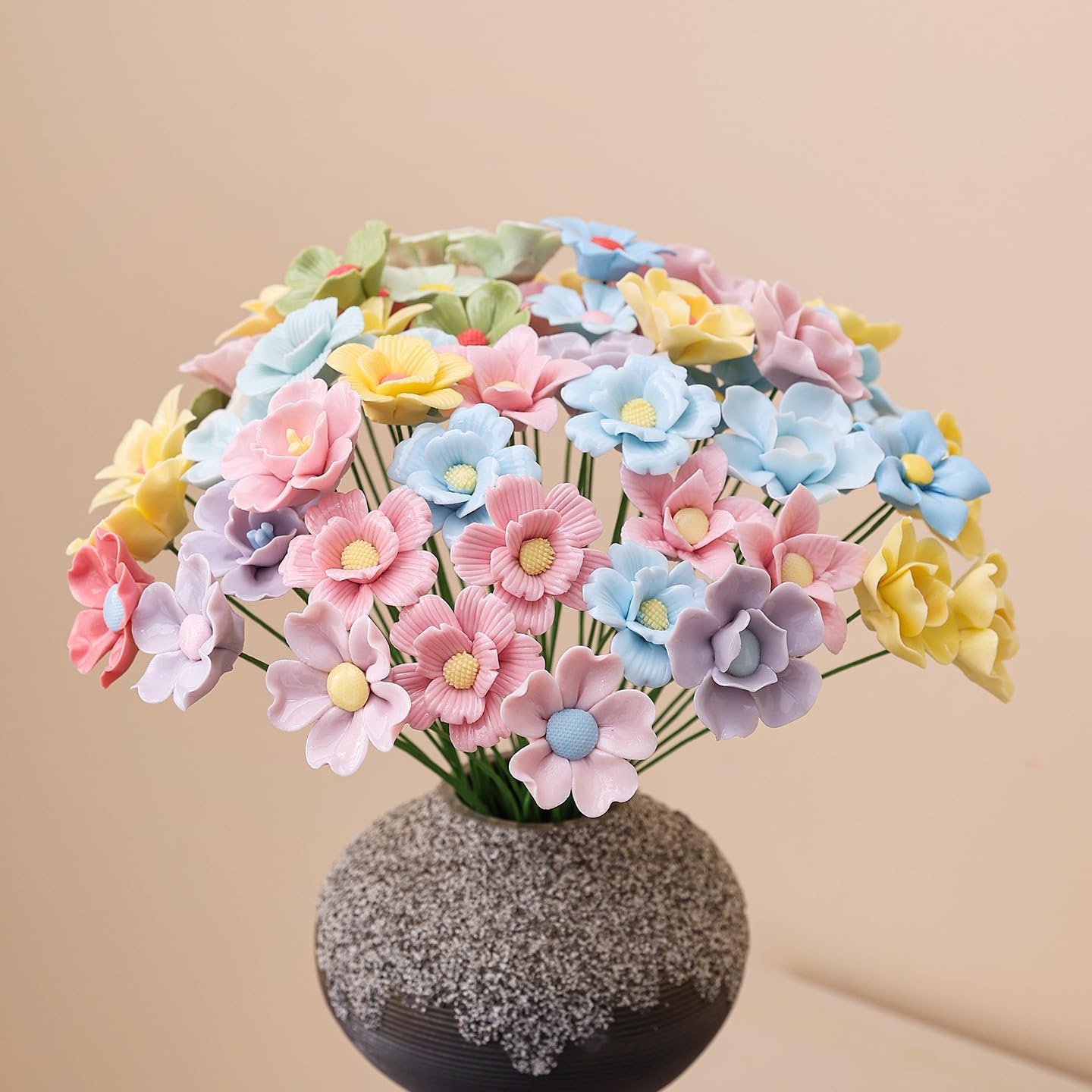Set of 8 Handmade Ceramic Flowers,Porcelain Artificial Flower Leaf,Eternal Flower Decoration for Home Office Decor,Creative Desktop Vases,Wedding Decor (Multicolor B)