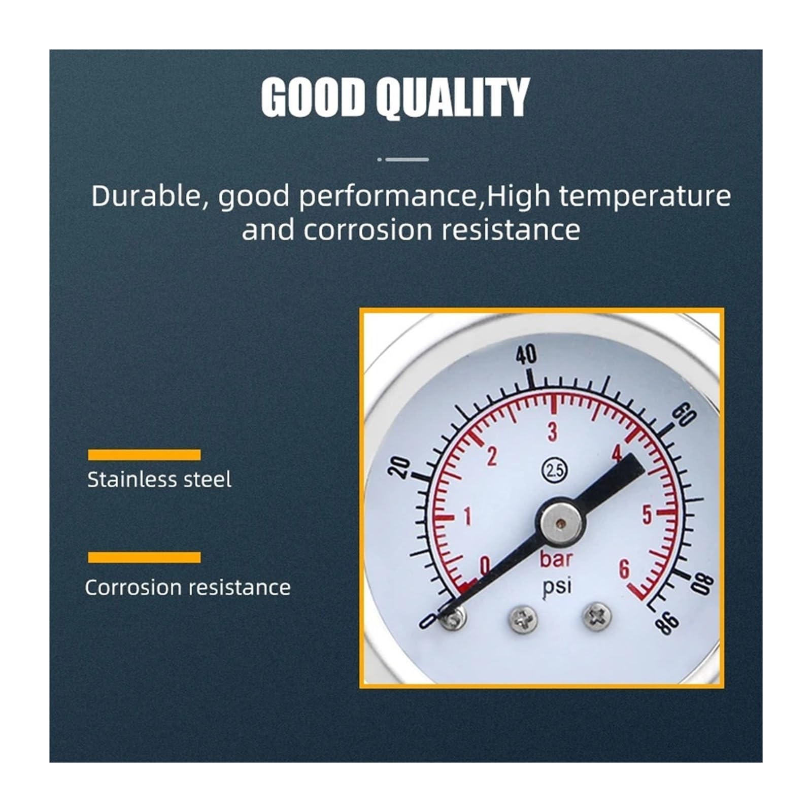 Manómetro de presión seca acero inoxidable, 40mm (1,5 "), conexión inferior 1~0 600bar/psi Gas y agua,Precisión del dial de precisión(M10-1,0-10MPa)