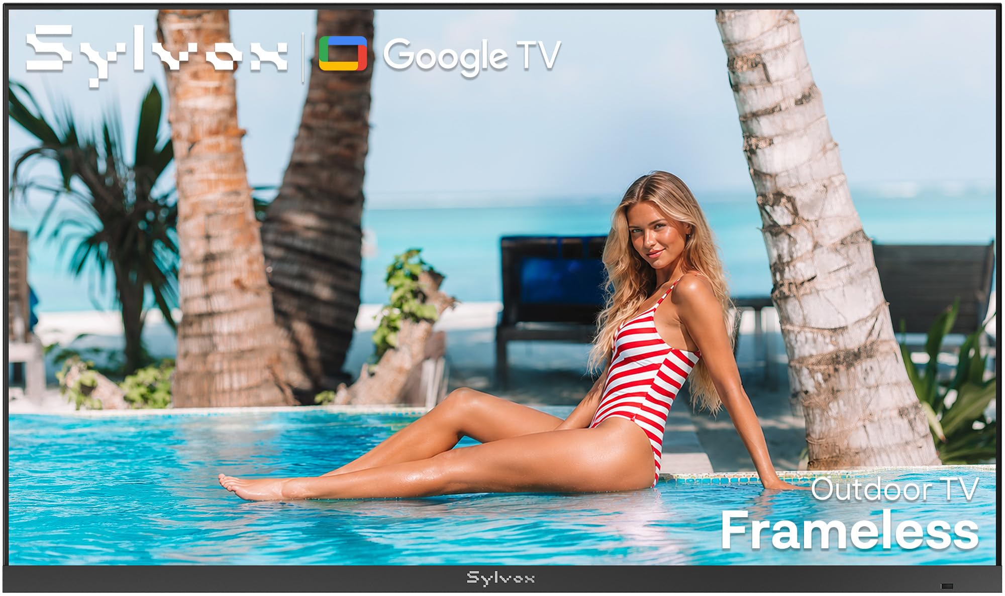 SYLVOX 43'' Outdoor TV, Premium Ultra-Narrow Bezel, IP56 Waterproof, 1000-Nit 4K UHD Anti-Glare Screen, Smart Google TV, All-Metal Durable Outdoor TV for Deck, Patio, Partial Sun (Frameless, 2026)