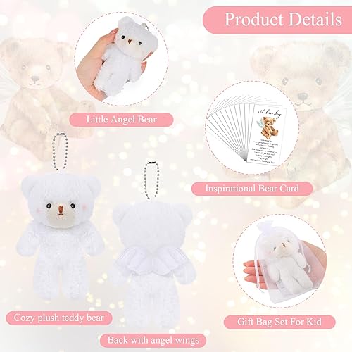 Miniatura 3 de Juego de 20 mini osos de peluche de ángel de bolsillo, regalo de condolencias para estudiantes, regalo inspirador de oso, tarjeta de condolencias,