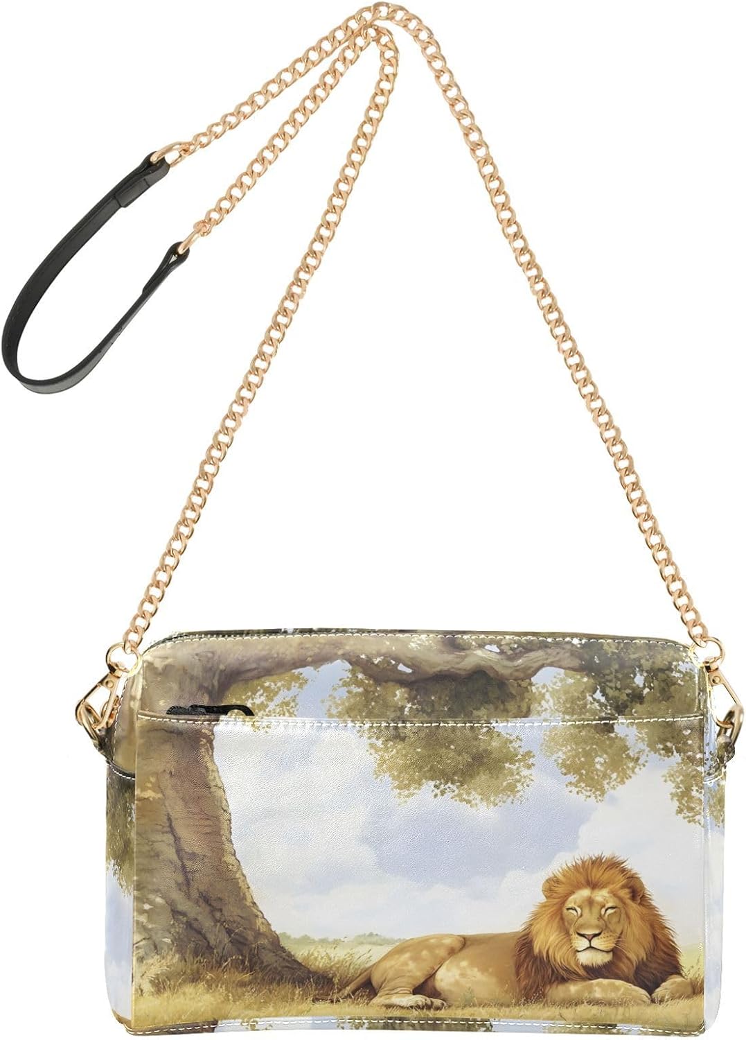 Rest Lion Women's PU Leather Crossbody Bag Shoulder Handbag Cellphone Purse with Metal Chain Strap Water Resistant Zipper Closure