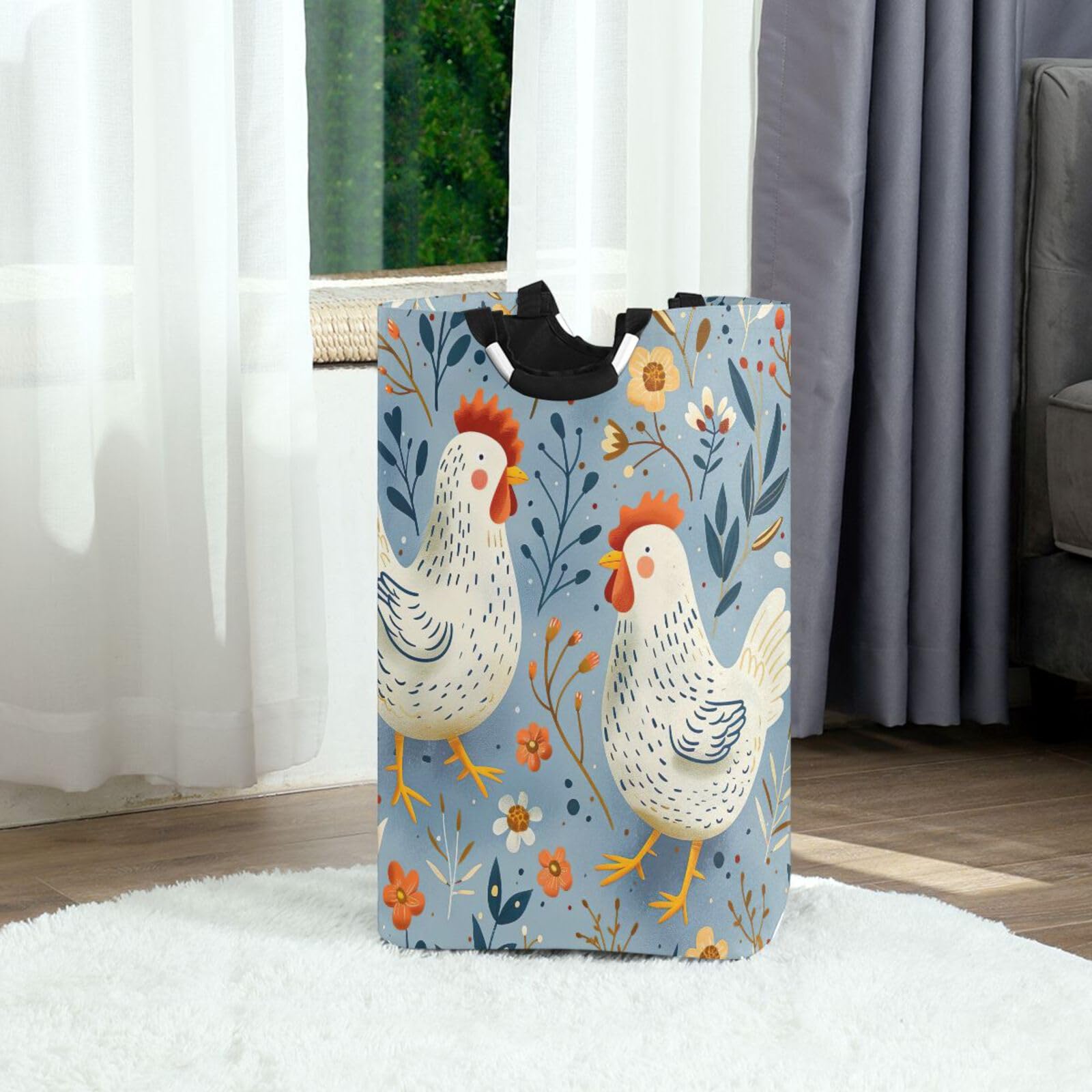 Jihqo Laundry Hamper Basket Cute Roosters Collapsible Nursery Storage Bin Waterproof Clothing Baskets for Home Bedroom Bathroom Washing Room