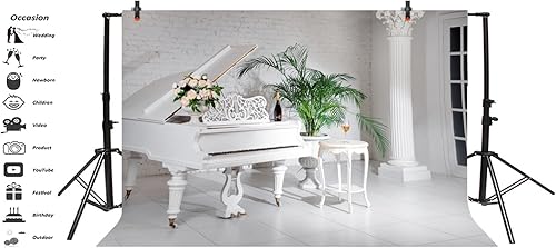 Miniatura 3 de Laeacco Fondo de piano de cola blanco para el interior de la habitación, 10 x 6.5 pies, estilo clásico, de lujo, para habitación, palmas de vino