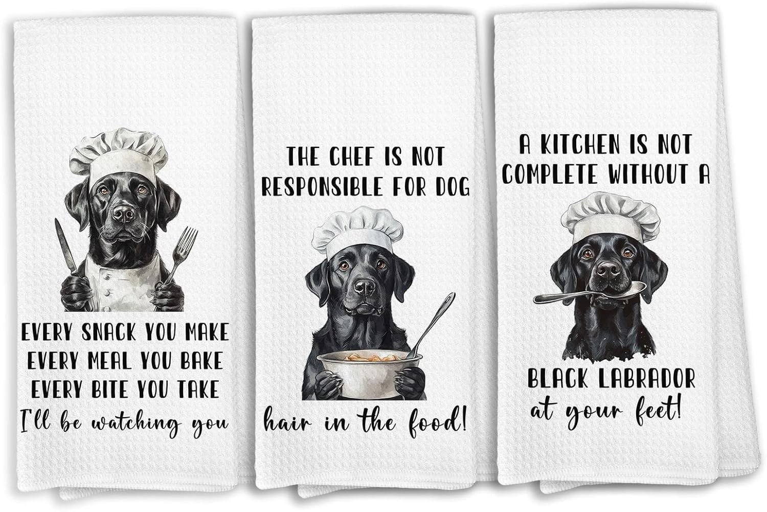 Funny Chef Black Labrador Retriever Kitchen Towels, Labrador Retriever Gifts Dish Towels for Kitchen, Lab Dog Hand Towels Decorative Set of 3, Black Lab Gifts for Women Dish Cloths & Dish Towels