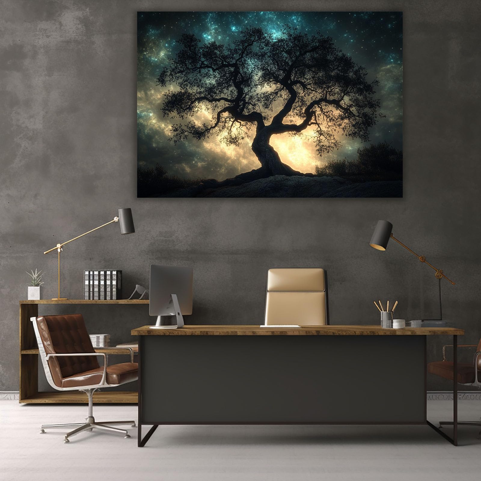 WIKEO Tableau Murale Salon Moderne Photo du Sapin de Nuit Arbre De Vie Nature Paysage Impression Sur Toile, Decoration Murale Chambre Salle De Bain Cuisine Bureau(Noir 5)-80x120cm Sans cadre