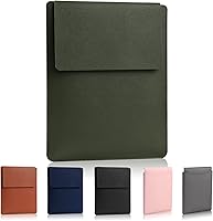 HexinYigjly 13.3-14" Laptop Sleeve - Waterproof Padded PU Leather Case for MacBook Pro 14"/Pro & Air 13.3" (Dark Green)