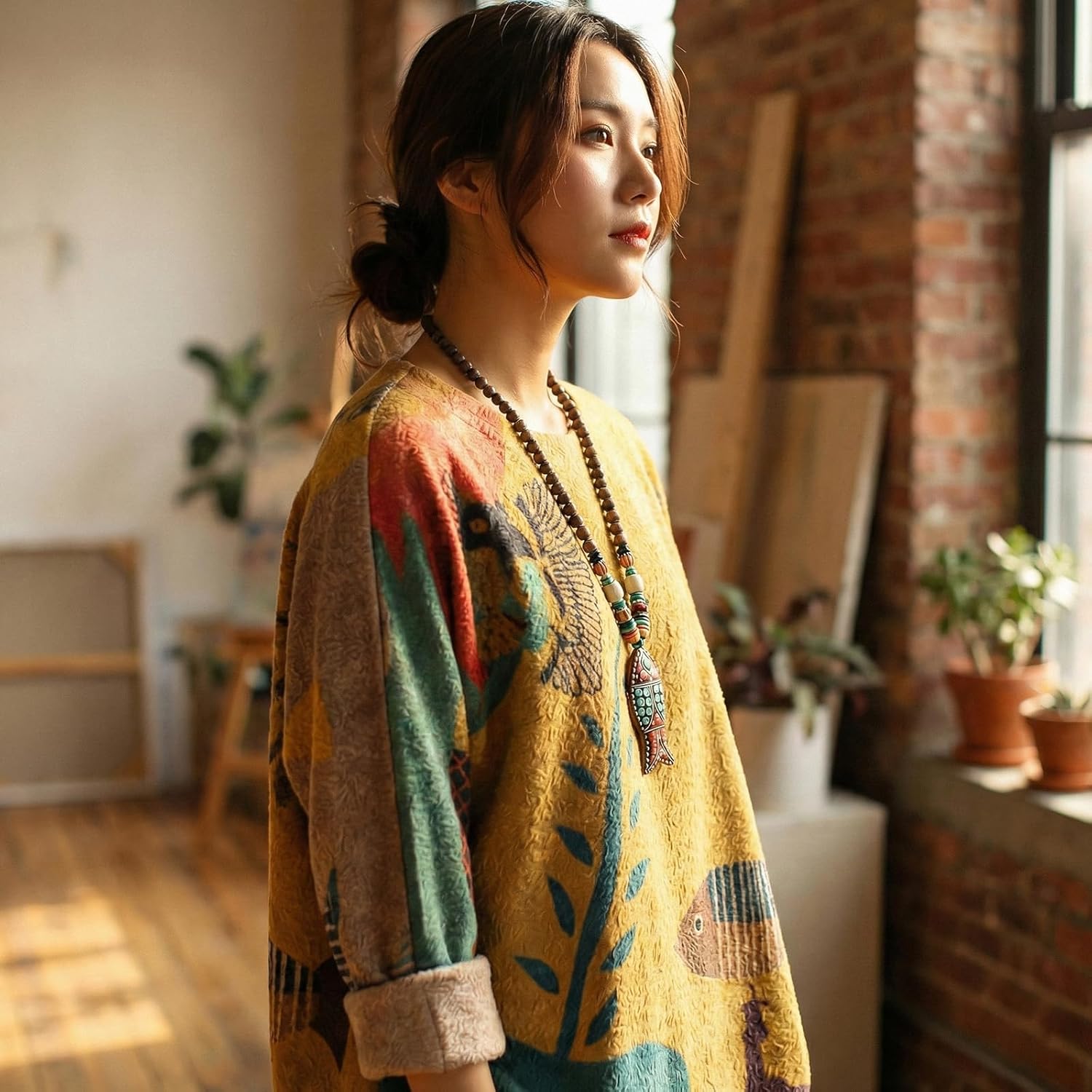 Women's Boho Christmas Sweater, Oversized Long Sleeve Graphic Knit Pullover, Loose Fit Casual Top with Drop Shoulder - Image 2