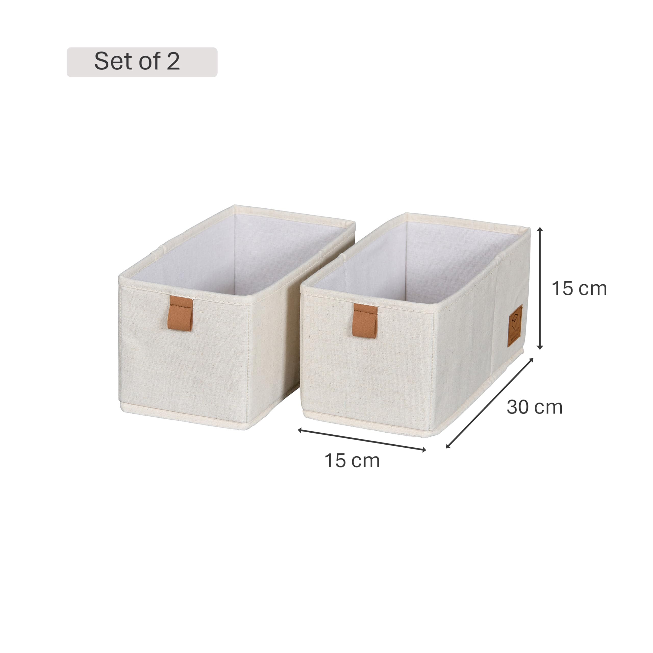 Premium Cajonera de 2 Piezas, Organizador para Armario de Tela, Beige 30cm x 15cm x 15cm