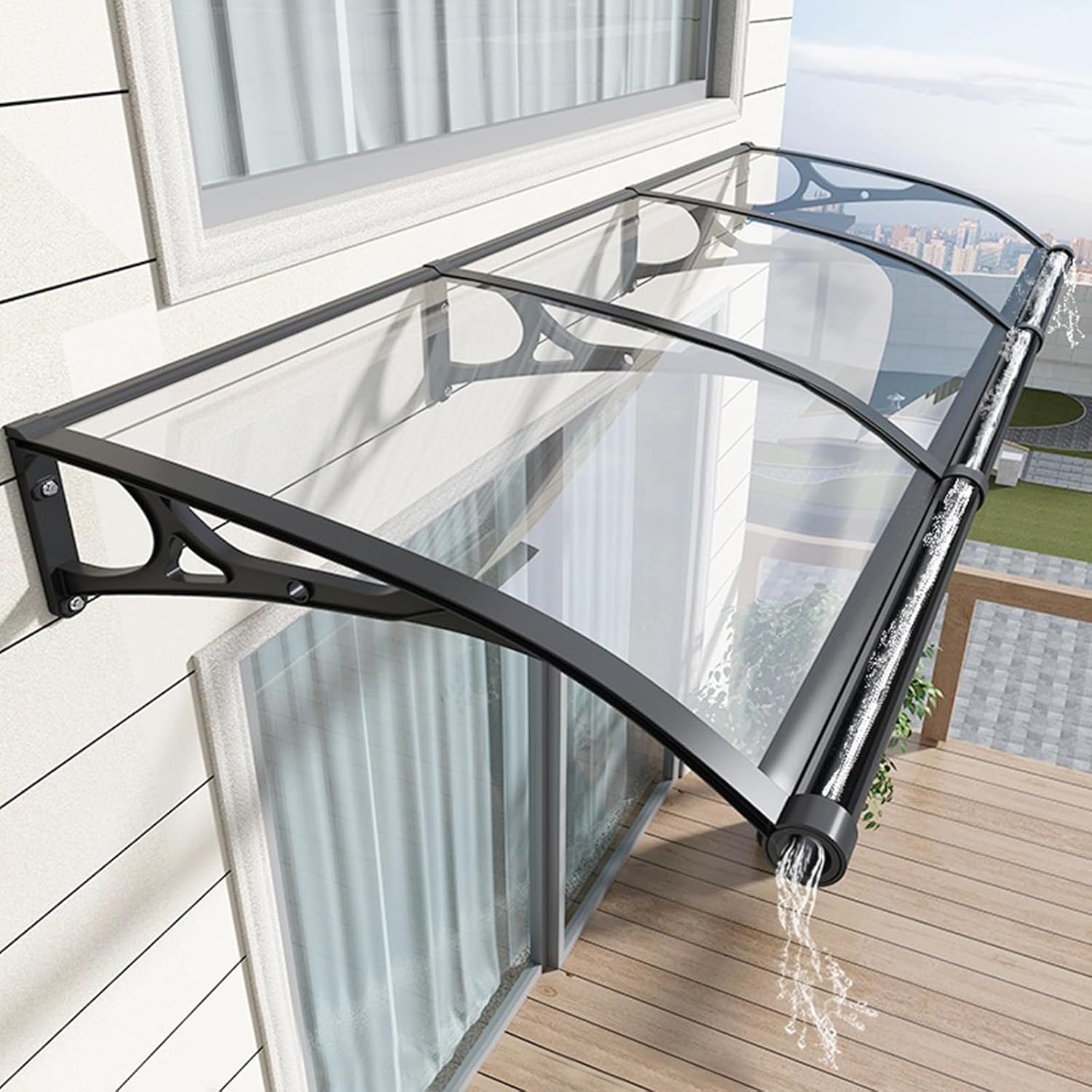 Awning for patio Door Entrance, Exterior Window Awnings Polycarbonate Cover Aluminum Brackets sun shades outdoor patio Drainage UV Rain Snow Proof Canopy(Size:120x200cm/47.2x78.7in,Color:Transparent)