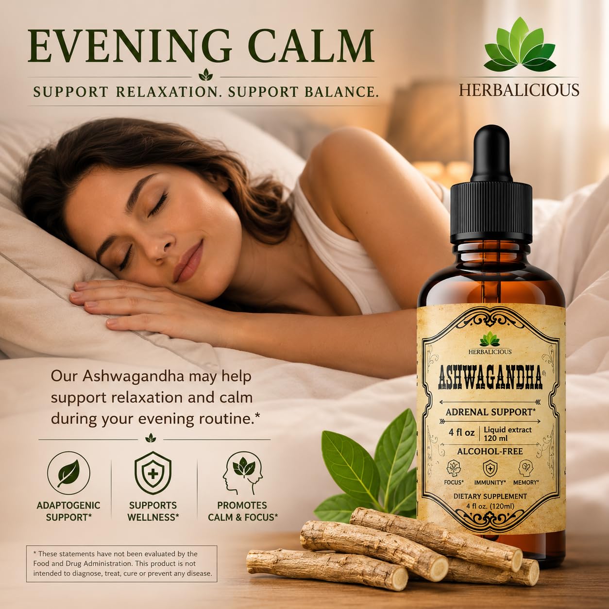 Ashwagandha Supplements – Organic Withania Somnifera Root Extract Liquid Drops – Natural Stress Relief, Mood Booster, Sleep Aid & Calming Support – Non-GMO, Vegan Formula – 4 fl oz — Amazon image 4