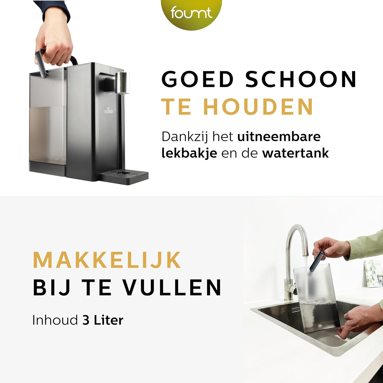 Removable drip tray and water tank of the Ocina Hot Water Dispenser