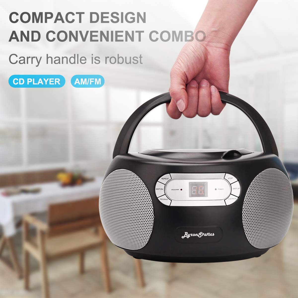 ByronStatics Portable CD Player Boombox with AM FM Radio, Top Loading