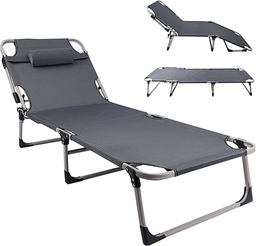 REDCAMP Cuna plegable para acampar con almohadilla de colchón de cuna más gruesa ajustable de 4 posiciones reclinable tumbona plegable con almohada