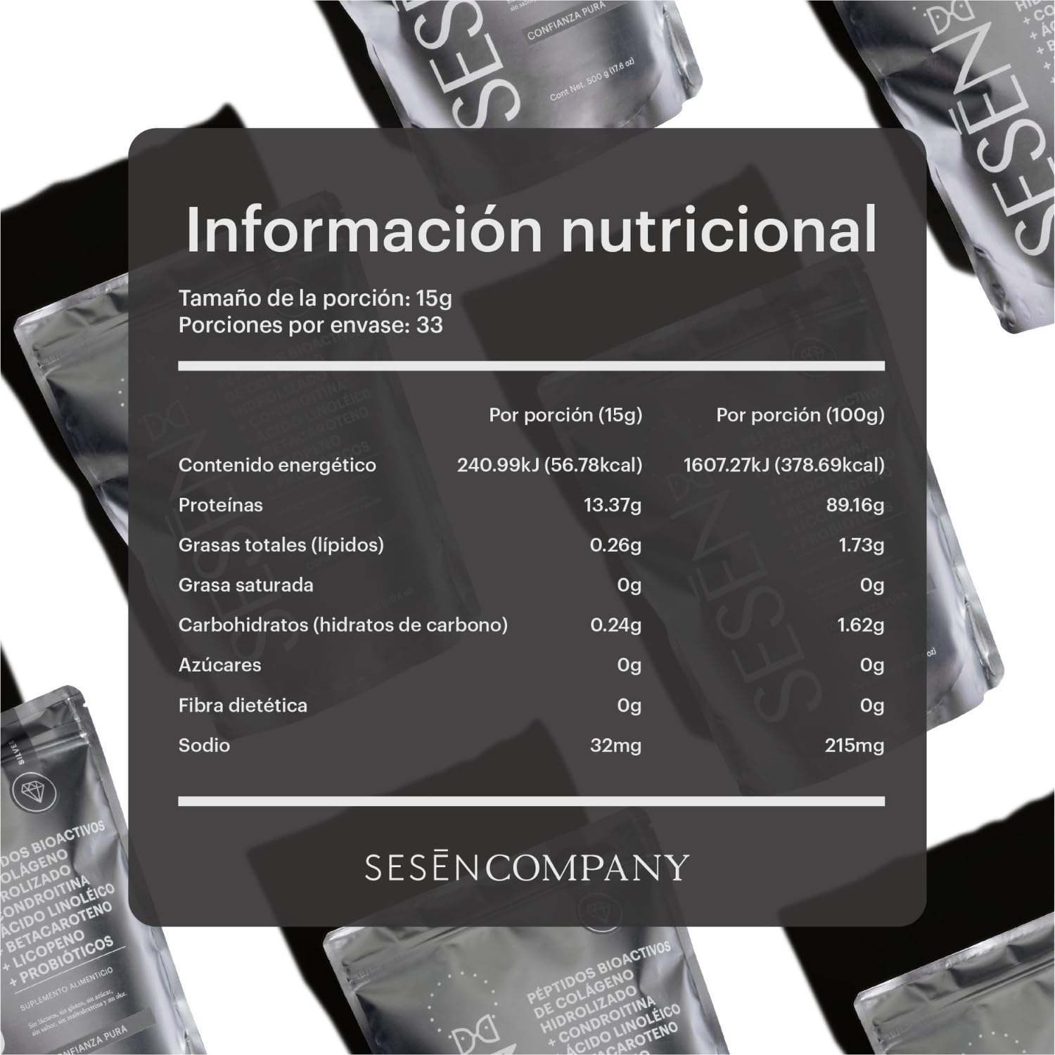 Sesen Péptidos de Colágeno Hidrolizado en Polvo 500g, Colágeno Tipo 1, 2 y 3 Bioactivo para Articulaciones, Pelo y Piel, Collagen Peptides Powder, Doble Hidrólisis para Mejor Absorción