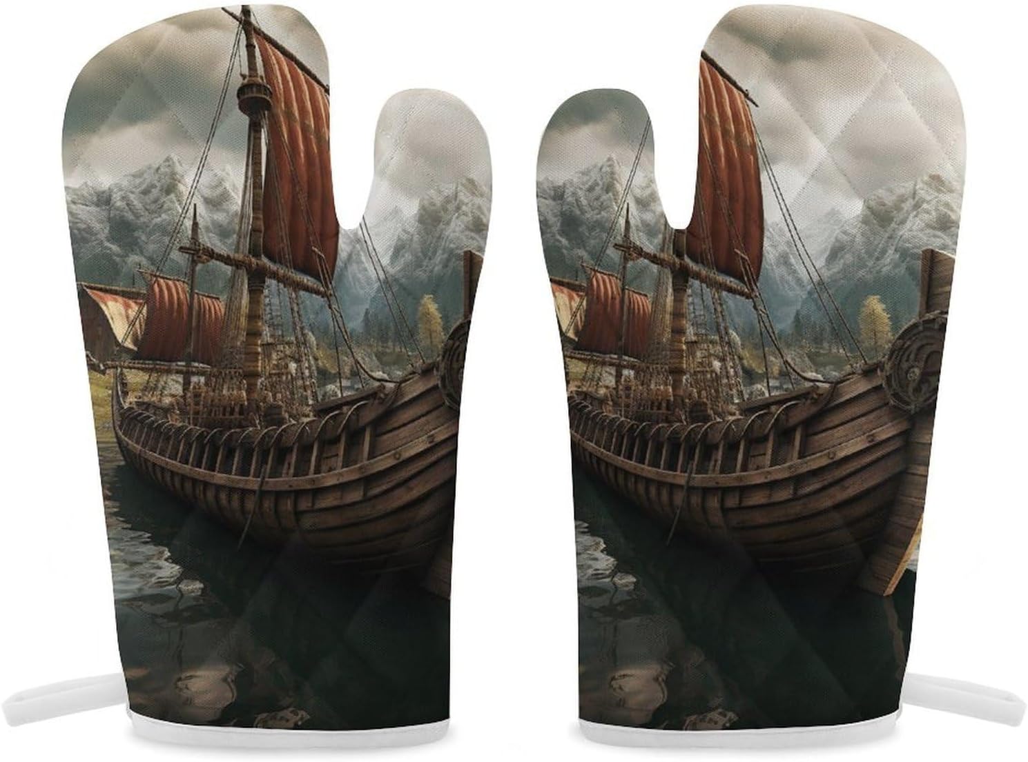2 Pcs Oven Mitts Heat Resistant Kitchen Gloves Soft Safety Old Boat Oven Glove for Microwave, Barbecue