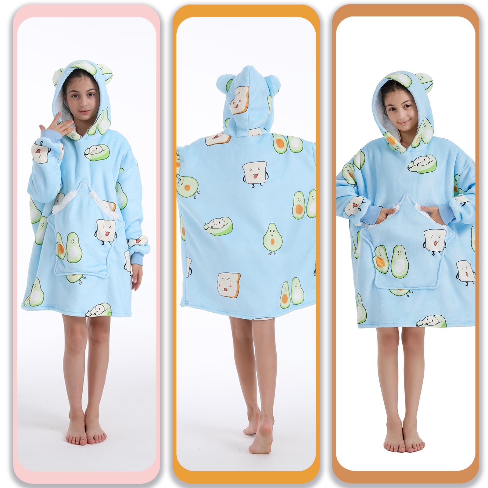 Couverture à Capuche Surdimensionné pour Enfants,Couverture à capuche pour filles,Super Douce Sweat-Shirt Couverture Portable pour Enfants et Adolescents,Taille Unique