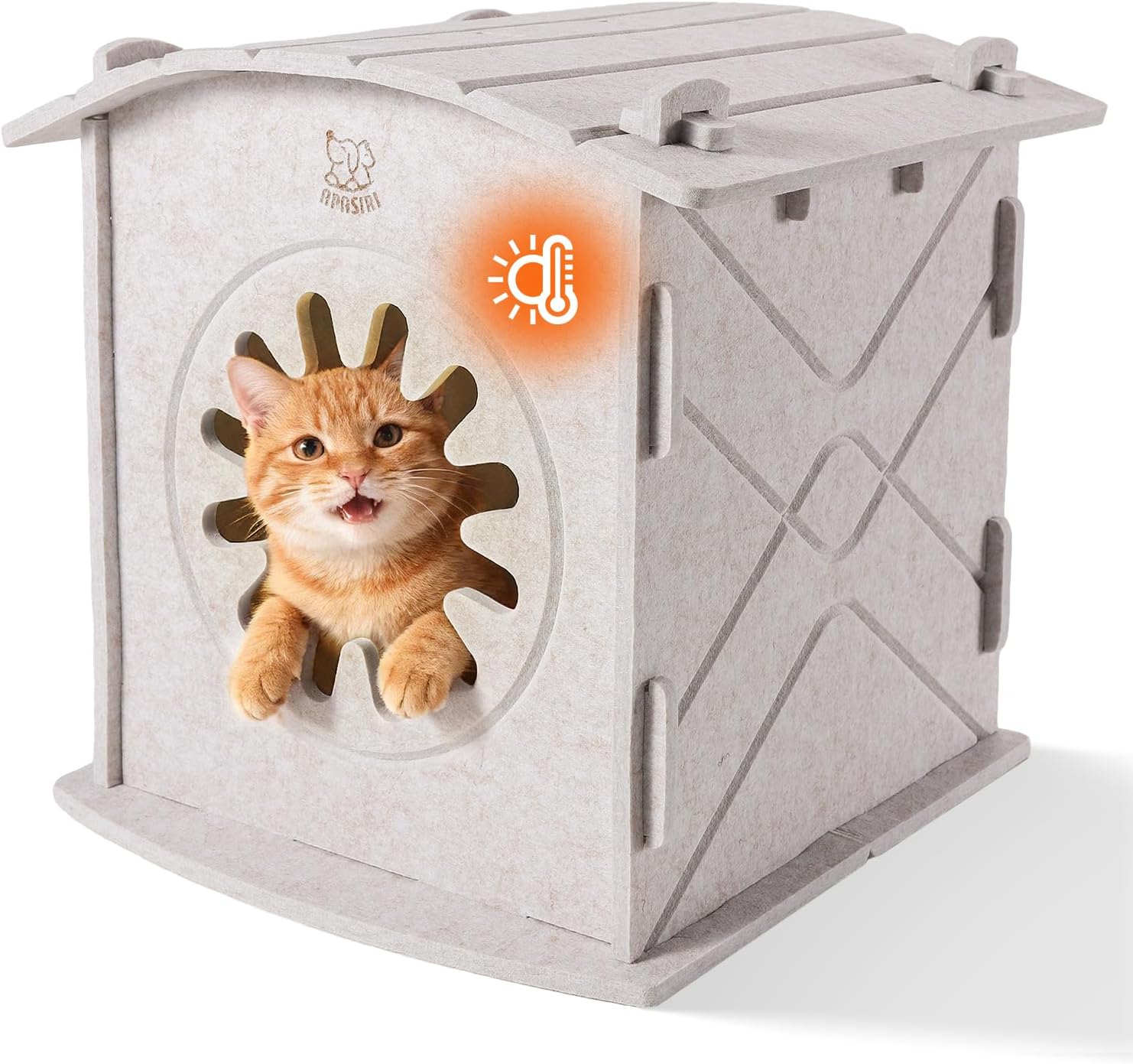 Apasiri Cat Houses for Indoor Cats: Felt Cat House Cave Cathouse, Scratch-Resistant Warm Insulated Covered, Hideaway Tent for Anxiety Relief Gift Beige4 Warm Indoor Cat House