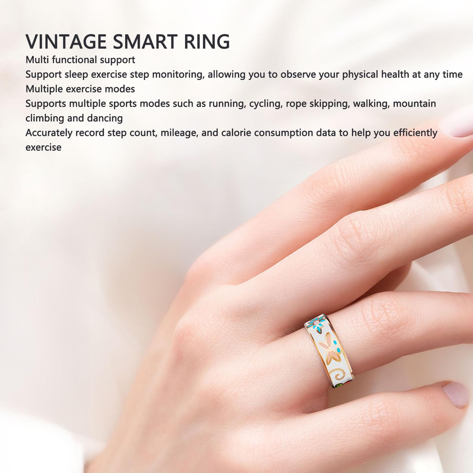 Anillo Inteligente con Artesanía Esmaltada y Fotografía Remota, IP68 para Monitoreo del Sueño y Seguimiento del Estado Físico, (8 ID: 18,1 mm/0,711 Pulgadas, Circunferencia: 56,9 mm/2,24