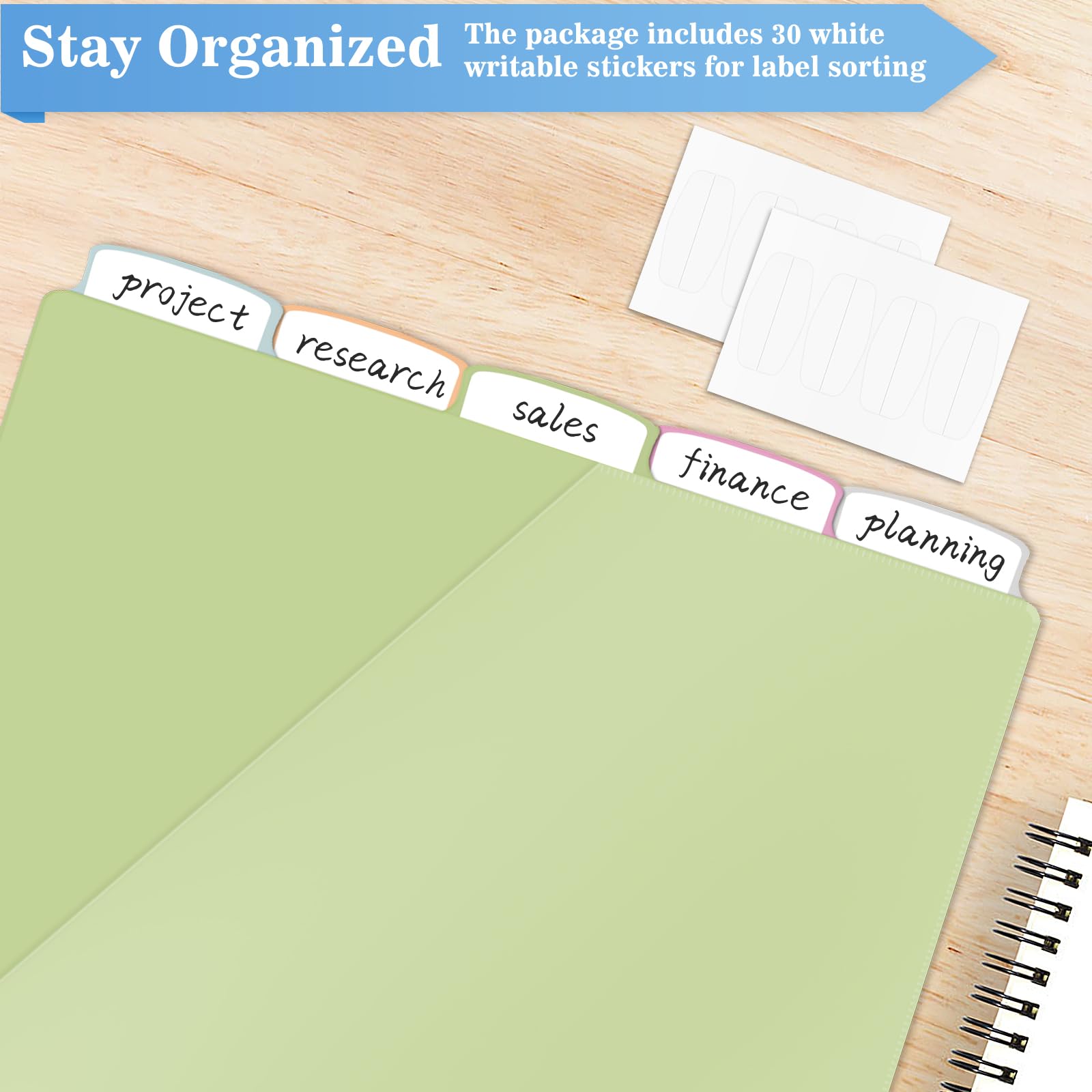 V-Opitos 5-Tab Index Dividers With Pockets, 3-Hole Punched - 3 Sets (15 Total), Multicolor Plastic For Binders, School & Office
