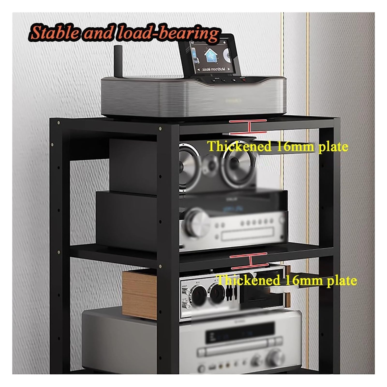 Générique Meuble Chaine HiFi Support Multimédia AV À 7 Niveaux avec roulettes, Console De Composants Audio-vidéo avec Étagères De Rangement Ouvertes, Centre Multimédia(Red)