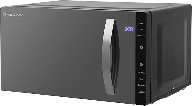 Russell Hobbs RHFM2363B 23 L 800 W Black Digital Flatbed Solo Microwave with 5 Power Levels, 8 Auto Cook Menus, Easy Clean, Clock and Timer, Automatic Defrost
