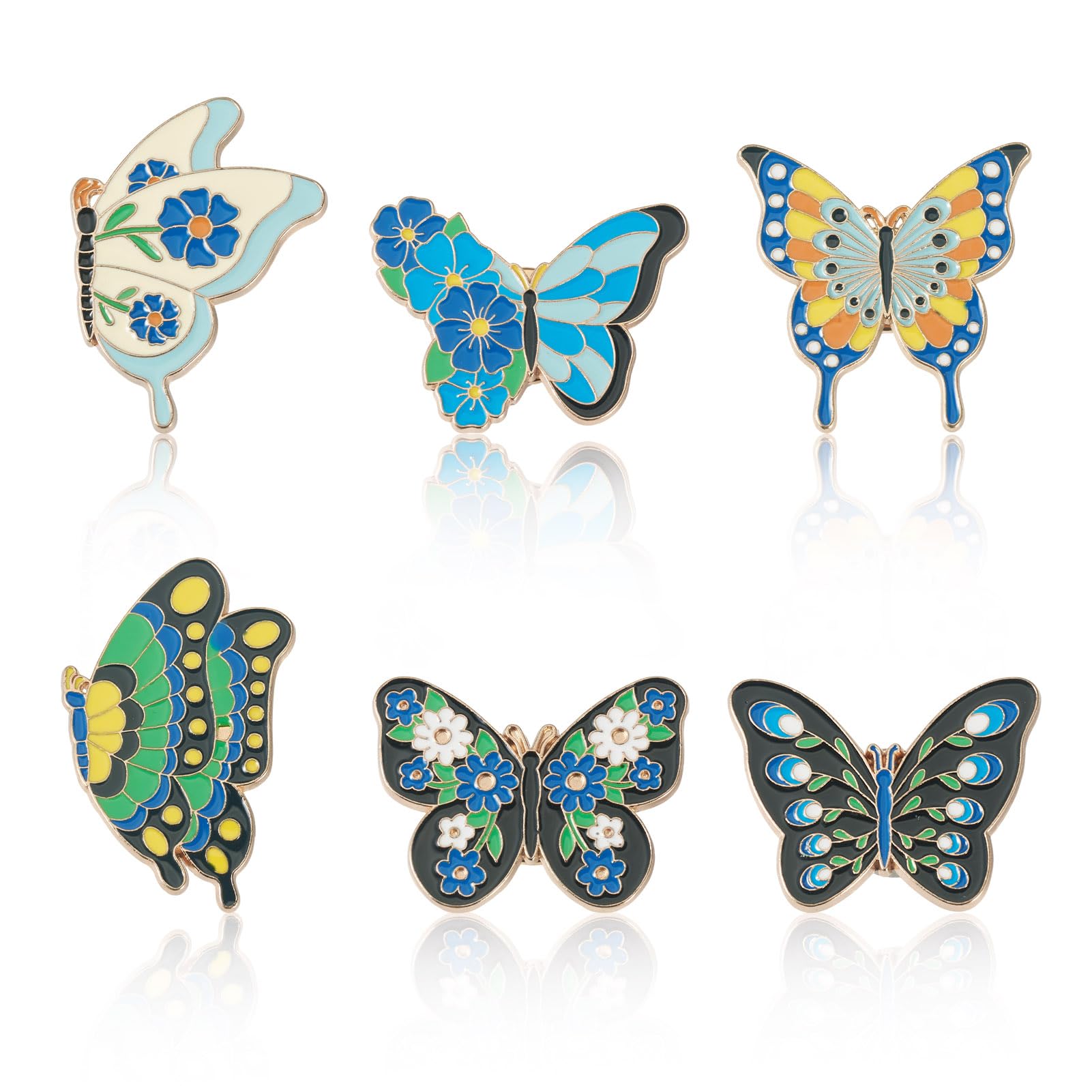 Cheriswelry 6Pcs Butterfly Enamel Lapel Pin Enamel Lapel Pins Bulk Brooch Button Pin 23.5-38.5mm for Clothes Jacket Hat Bags Shoes DIY Accessories
