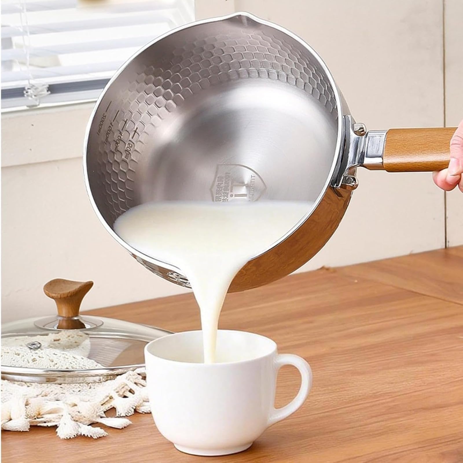 Sartén de titanio con tapa, 16 cm, compatible con inducción, 18 cm