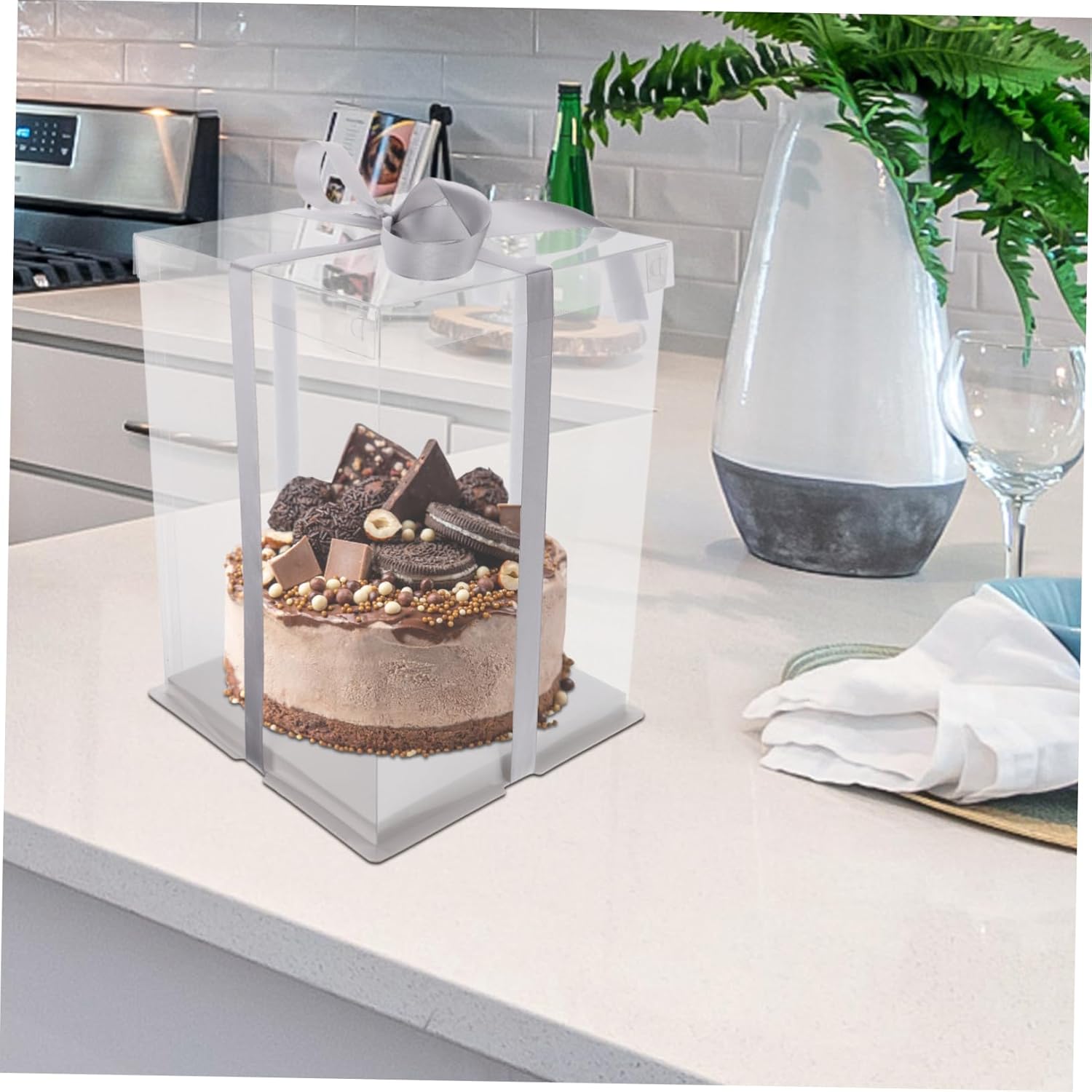 4 Pack Round Cake Boxes Transparent Plastic Storage Boxes Collapsible Cake Carrier for Party Packaging Container Color