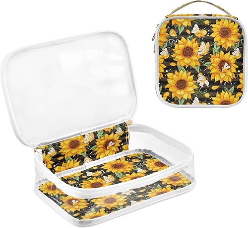 Miniatura 3 de Bee Sunflower Clear Toiletry Bag for Traveling,2 Pack Makeup Cosmetic Bag with Zipper,Travel Bag for Toiletries,Travel Essentials 21215225