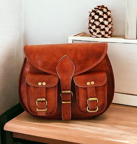 Miniatura 6 de Satchel And Fable Bolsos cruzados de cuero de 13 pulgadas para mujer, estilo vintage, genuino, hobo hecho a mano, marrón, bolso de hombro para