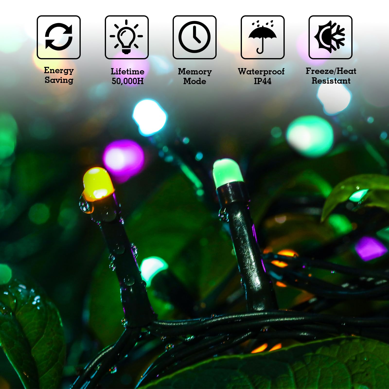 Quntis Luci Natale Esterno 50M 500 LED, Luci Albero di Natale con 8 Modalità, IP44 Impermeabile Luci Natalizie Decorazioni per Esterno Interno Casa Feste Balcone Terrazzo Gazebo, Colori