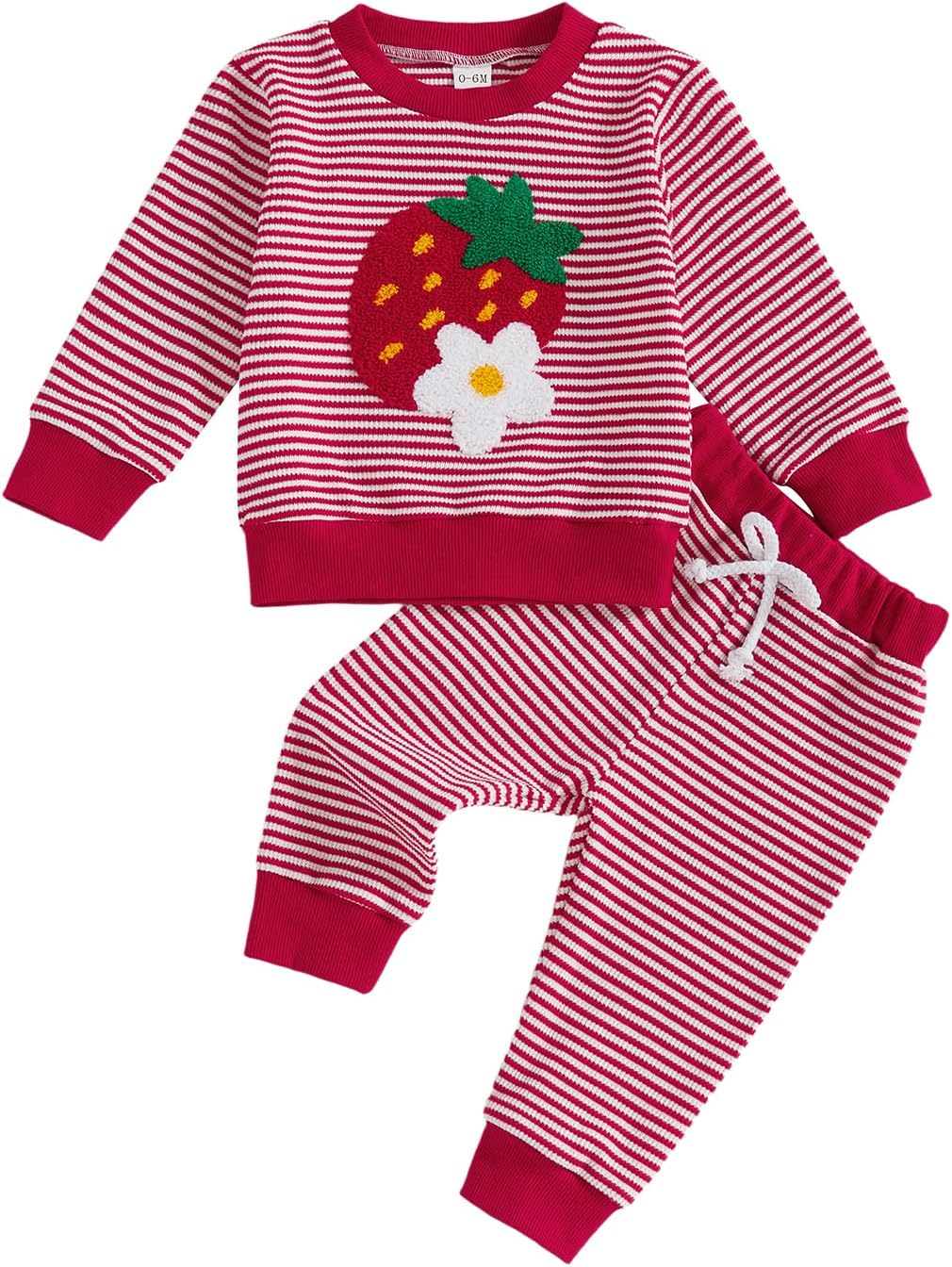 Strawberry Clothes Baby Girl Sweater Set Long Sleeve Knit Top Pants Sweatsuit Toddler Strawberry Outfit Fall Winter