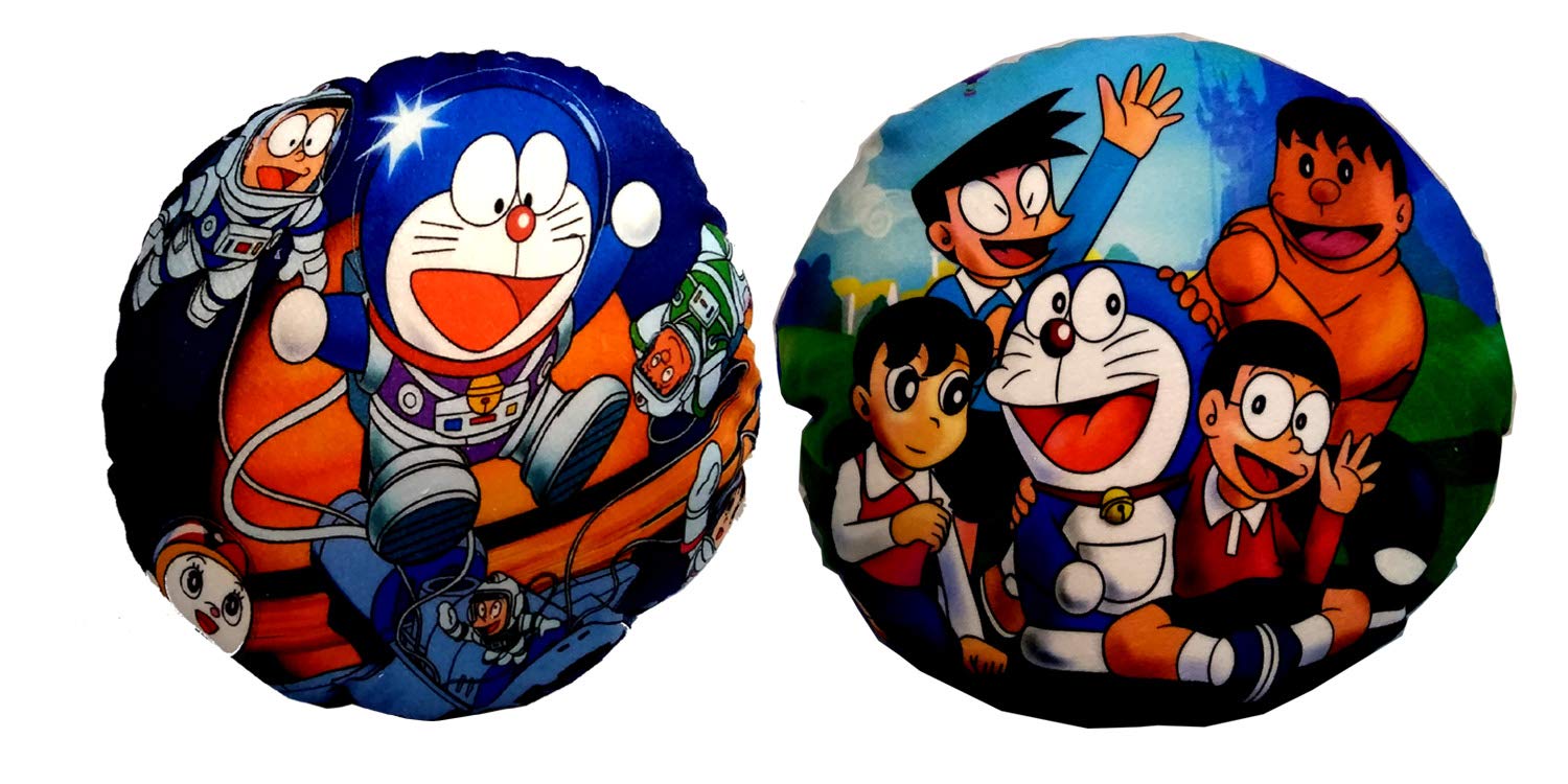 Lala Hathrasi Multi Color Baby Pillow Cartoon Character Set of 2 in Velvet (12 Inch, Round).