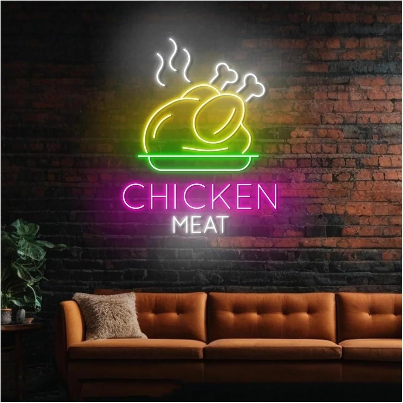 Wexxaii neon Light Sign Soothing Ambiance Neon Signs for Chicken Meat Powered by, Lights(45cmx47cm)