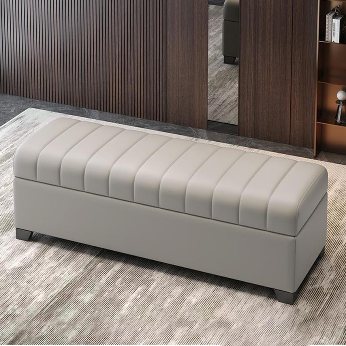 GDMDPTE Storage Bench with Shoe Rack Entryway Bench Upholstered Storage Ottoman Bedroom Storage Chest Footrest Perfect for Hallway & Living Room - Light Gray L47