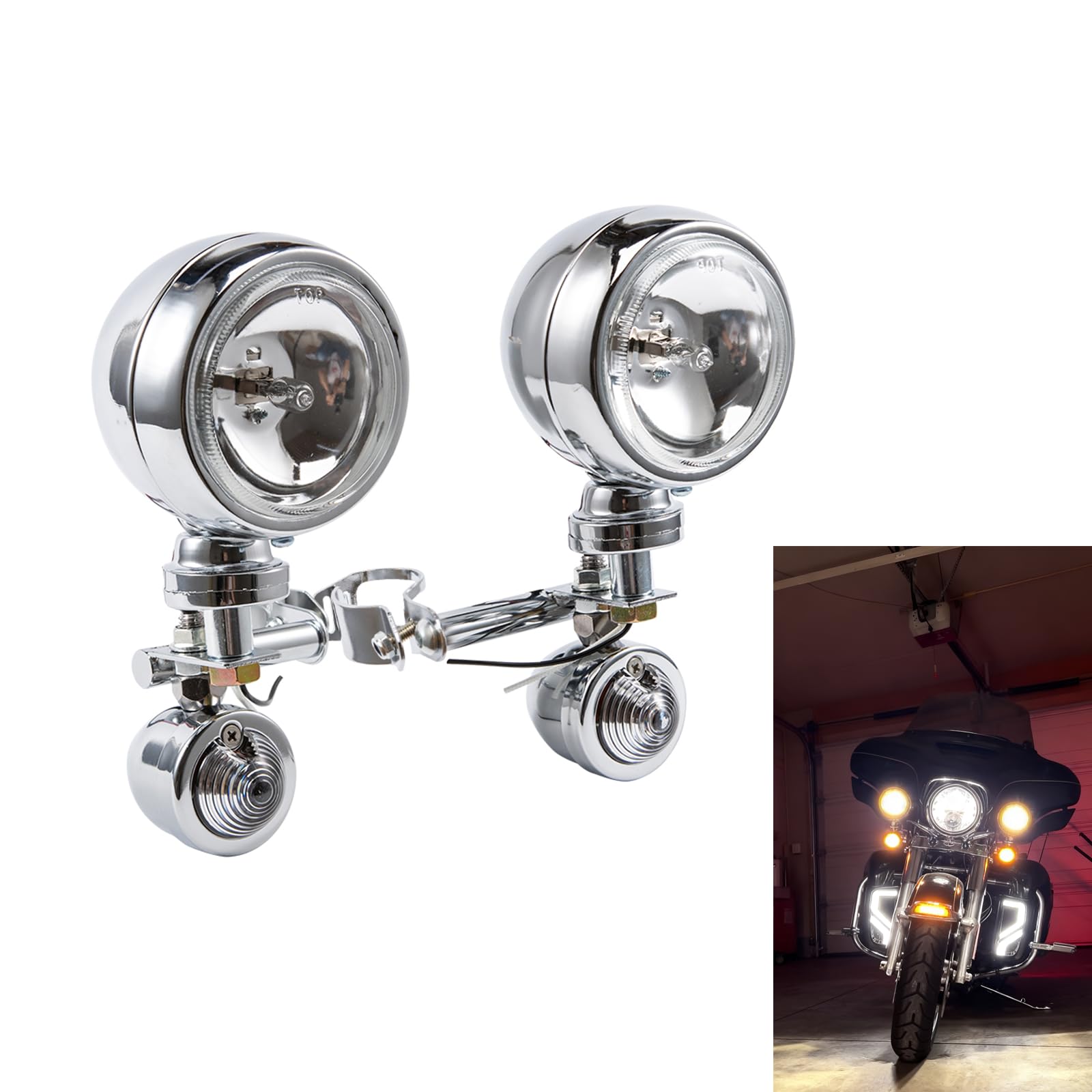 1 Ensemble Chromé Feux Additionnels Moto Phare Additionnel Moto Led Clignotants Avant Compatibles Avec Shadow VT 750 1100 VTX 1, etc