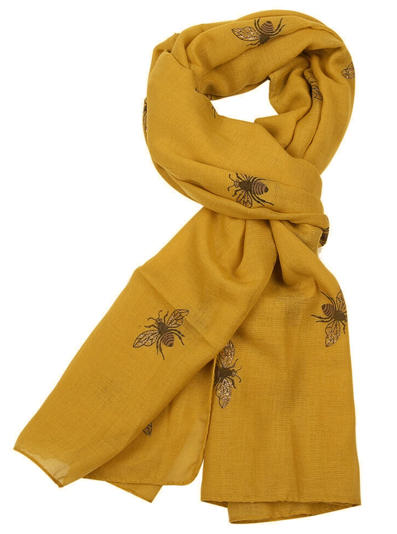World of Shawls Ladies Girls Women's Glitter Bumble Bees Scarves Wraps Shawl Soft Scarf (Mustard)