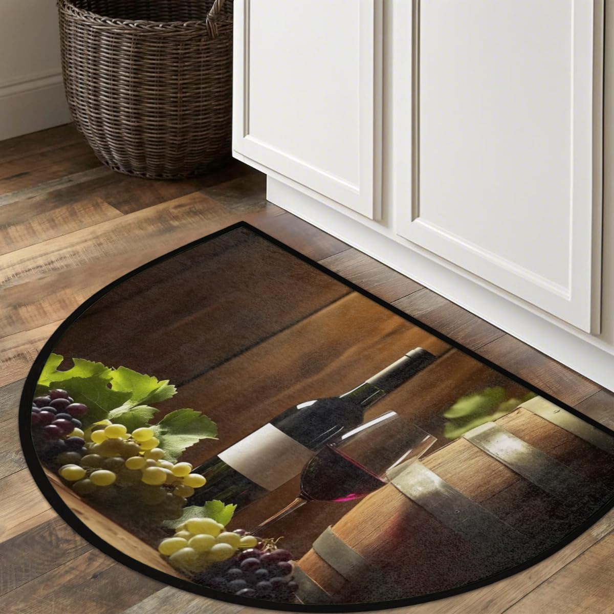 Half Round Door Mat Wine Theme Grapes Modern Kitchen Rug Indoor Outdoor Entryway Welcome Mat Non-Slip Absorbent Area Rug Floor Mat Carpet for Bedroom Patio Front Door 36"x24"